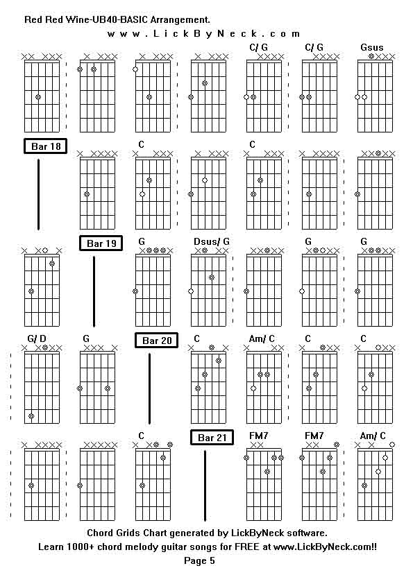 Chord Grids Chart of chord melody fingerstyle guitar song-Red Red Wine-UB40-BASIC Arrangement,generated by LickByNeck software.